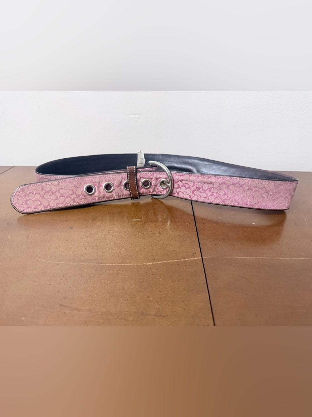 Y2K Vintage Coach Pink Signature C Monogram Leather Canvas Belt 36” Bratz Baddie